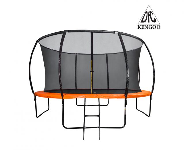 Батут DFC KENGOO II 14 футов внутренней сеткой и лестницей, оранжево-черный, 427 см