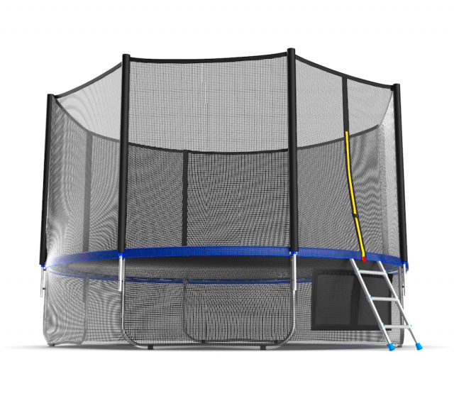 Батут EVO JUMP External 12 футов с внешней сеткой, лестницей и нижней сеткой, синий, 366 см